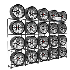 Étagère de présentation en métal noir robuste avec fentes haute capacité pour les magasins de roues et pneus automobiles - Product Image 1