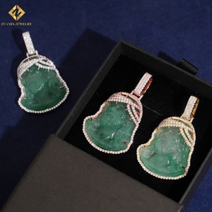 ZUANFA 18K Gold Jade Buddha Pendant With Round Brilliant Cut Diamonds Bezel Setting Luxury Themed Pendants Unisex Pendant - Product Image 3