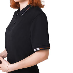 Professional <b>Black</b> Polo Tee Contrast Trim Collar and Cuff Soft Breathable <b>Fabric</b> Perfect for Events Staff or Corporate Use - Product Image 1