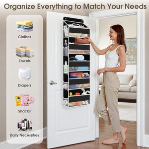 Over The Door Organizer 15 Pockets Hanging <b>Storage</b> Black <b>For</b> <b>Kitchen</b> Bathroom Bedroom Closet Laundry Pantry Nursery - Product Image 6