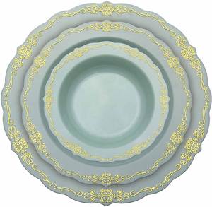 Assiettes à dîner en plastique réutilisables gravées sur mesure avec bord doré élégant pour les événements de mariage - Product Image 3