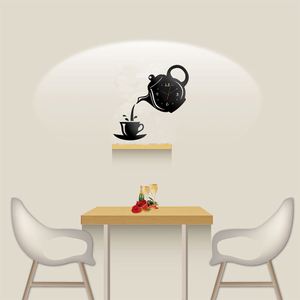 Creative Eco-Friendly Contemporary Coffee Cup Teapot DIY 3D <b>Wall</b> Clock Acrylic <b>Mirror</b> Sticker Home Decor - Product Image 5