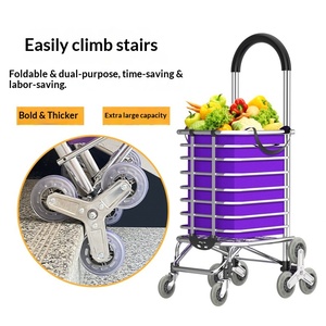 Chariot de courses pliable en alliage d'aluminium, petit, léger, à deux roues amovibles avec barre de traction, multi-usages pour l'achat de légumes - Product Image 2