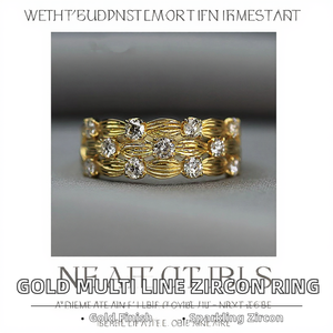 빈티지 기하학적 멀티 라인 디자인 눈부신 지르콘 남성 약혼 결혼 금도금 CZ 반지 클래식 패션 주얼리 - Product Image 2