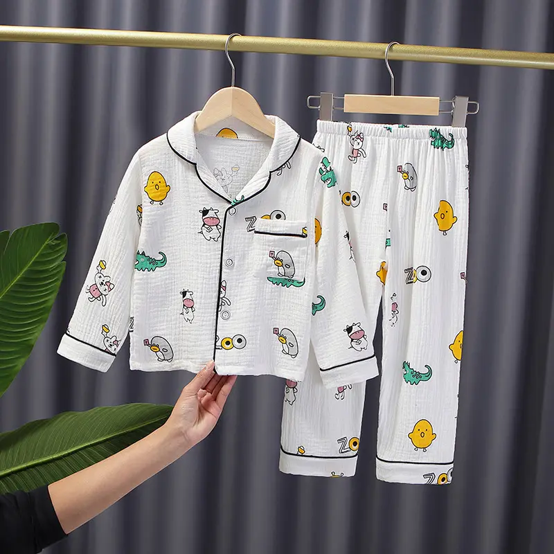 K09 Groothandel Lange Broek Nachtkleding Cartoon Gedrukt Kinderen Pyjama Sets Baby Homewear Leuke Katoen Kid Pyjama Sets