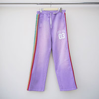 Huili Oem Heavyweight Jogger Pantalon Hommes Broderie Personnalisée Logo Patched Sunfaded Lavé Jambe Droite Strass Pantalon De Survêtement Évasé