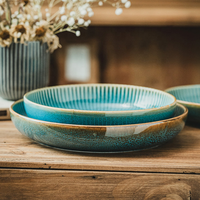 Assiette en céramique bleue vintage de 8,7 à 10,2 pouces, grande assiette ronde pour servir le pain, les salades et les fruits, pour la maison, la salle à manger, l'hôtel