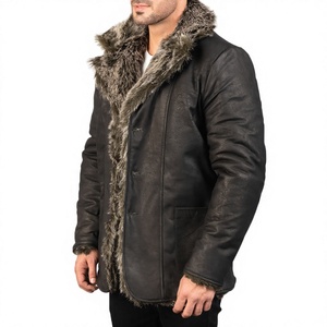 Manteau d'hiver long pour homme en cuir véritable, écologique, respirant, imperméable, anti-plis, col mandarin, double boutonnage - Product Image 3
