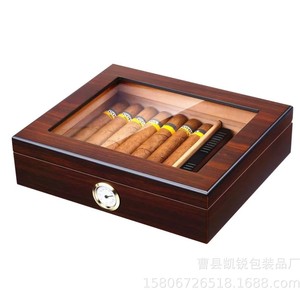 Boîte de rangement pour cigares en bois, carrée, avec couvercle rabattable, humidificateur en bois massif, design classique pour collection de cigares - Product Image 3