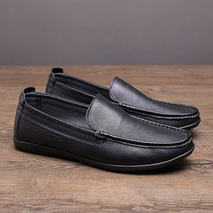 Mocassins pour hommes en cuir véritable souple, bout rond, semelle en caoutchouc, chaussures décontractées toutes saisons - Product Image 3