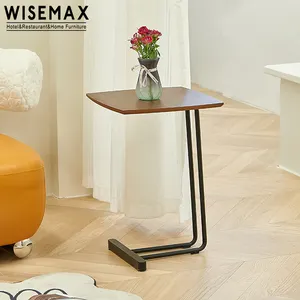 WISEMAX mobilya Minimalist oturma odası mobilya L şekli ahşap çay masası kare katı ahşap üst metal taban sehpa