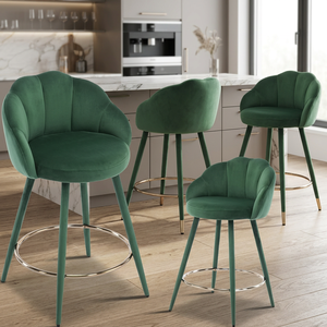 Chaise de bar réglable en cuir moderne U-Best, tissu en velours vert foncé, chaise haute design pour bar à domicile, café, hôtel, salle à manger - Product Image 3