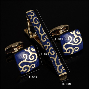 Set di <span class=keywords><strong>Gemelli</strong></span> e Fermacravatta da <span class=keywords><strong>Uomo</strong></span>, Serie Nera, in Smalto Dorato, Accessori Classici per Camicia Francese, Regalo per Feste - Product Image 4