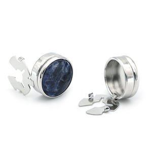 Cubrebotones Redondos de Diseño Clásico con Gema Semipreciosa Azul y Mancuernillas - Product Image 3