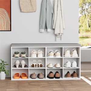 Banco Zapatero Multifuncional de Madera Maciza con 12 Compartimentos y Cojín - Product Image 2