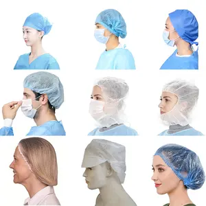 Disposable Non Woven Strip Clip Cap Bouffant Head Cover Surgical Doctor Hat Round Mob Cap Nurse Cap