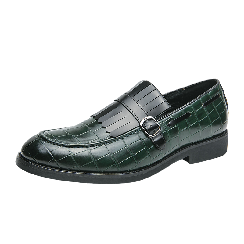 Men's Brown And Green Crocodile Embossed Tasseled Pu Leather Dress Shoes, Size 38-48