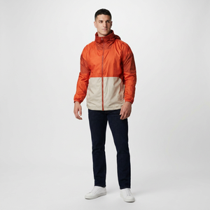 Custom Linen Lining Stand Collar <b>Zip</b>-<b>Up</b> Windproof Hooded Vintage Sportswear <b>Jacket</b> for Men Front Logo - Product Image 1