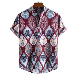 Nouveau design Chemises à col montant de vacances à la plage hawaïenne imprimées sur mesure pour hommes - Product Image 5