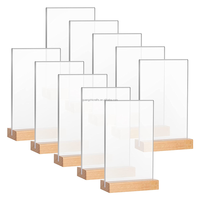 Support de menu en acrylique double face en forme de T pour bureau, support de signalisation en acrylique transparent avec base en bois