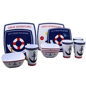 Juego de <span class=keywords><strong>vajilla</strong></span> de <span class=keywords><strong>melamina</strong></span> Náutica de verano 2025, 16 Uds., platos cuadrados, cuencos, tazas, personalizables para hoteles, restaurantes - Product Image 1