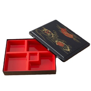 Caja Bento de estilo japonés, contenedor de almuerzo de plástico con tapa roja y negra, forma rectangular, portátil, ligero, seguro para comidas de sushi - Product Image 5