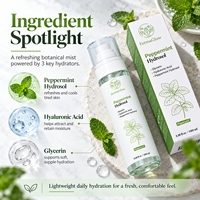 Hydrolat de menthe poivrée fermentée, acide hyaluronique, glycérine, tonique visage rafraîchissant, régulateur de sébum, affinant les pores, hydratant, en spray