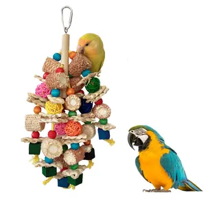 Qbellpet New Bird Large Parrot Toys Natural Wooden Blocks Bird Chewing Toy Parrots Cage Bite Toy Suits