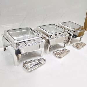 طبق تسخين فاخر من الفولاذ المقاوم للصدأ فضي تجاري مربع أواني وقود مدفئة للطعام - Product Image 1