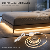 Bande LED USB DC5V avec capteur de mouvement PIR SMD2835, 60 LED/m, 1m, 2m, 3m, blanc chaud, pour armoire, placard, escalier, sous lit, chambre