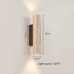 Lámpara de <span class=keywords><strong>Pared</strong></span> de Travertino Natural Impermeable para Exteriores, Estilo Wabi Sabi, Lámpara de <span class=keywords><strong>Pared</strong></span> Cilíndrica de Travertino Amarillo para Interiores - Product Image 4