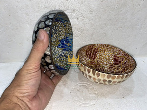 Handcrafted Bohemian <b>Coconut</b> <b>Shell</b> Bowl Mother Pearl Double-Sided Inlay Lightweight Eco-Friendly Kitchen Home Decor - Product Image 4