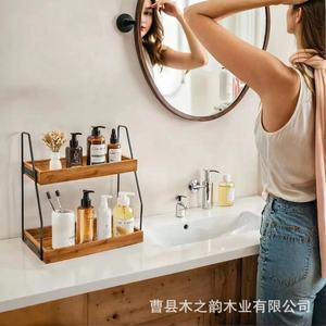 Iron And Wood Bathroom Storage <b>Rack</b> 2 Tier Multi Function Organizer For Vanity <b>Kitchen</b> Countertop - Product Image 4