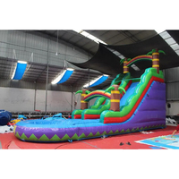 Toboggan aquatique gonflable de 22 pieds en marbre bleu irisé avec piscine, grand toboggan aquatique gonflable en forme de palmier, PVC commercial certifié CE