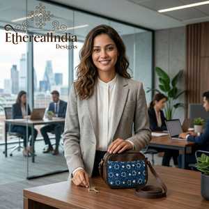 Bolso de Mano Unisex Étnico Boho Ecológico con Cierre de Cremallera y Estampado Floral Índigo Hecho a Mano - Product Image 2