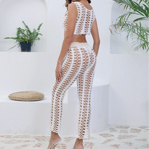 Nuevo Conjunto de Bikini Calado para Mujer, Traje Sexy Estilo Vacaciones, Pantalones de Punto con Tirantes, Conjunto de 2 Piezas, Moda - Product Image 2