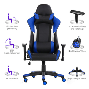 Poltrona minimalista nera E blu sedia da corsa comoda E-sport in pelle sintetica per uso ufficio o Desktop - Product Image 5