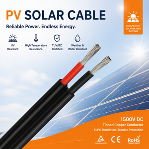 <span class=keywords><strong>สาย</strong></span>เคเบิลโซลาร์เซลล์แบบ Twin Core สีแดงดำ รุ่น <span class=keywords><strong>PV1</strong></span>-<span class=keywords><strong>F</strong></span>/H1Z2Z2-K ขนาด 2x4 มม.² และ 2x6 มม.² ชนิด XLPO ป้องกันรังสียูวี สำหรับระบบแบตเตอรี่เก็บพลังงานแสงอาทิตย์ภายในบ้าน - Product Image 1