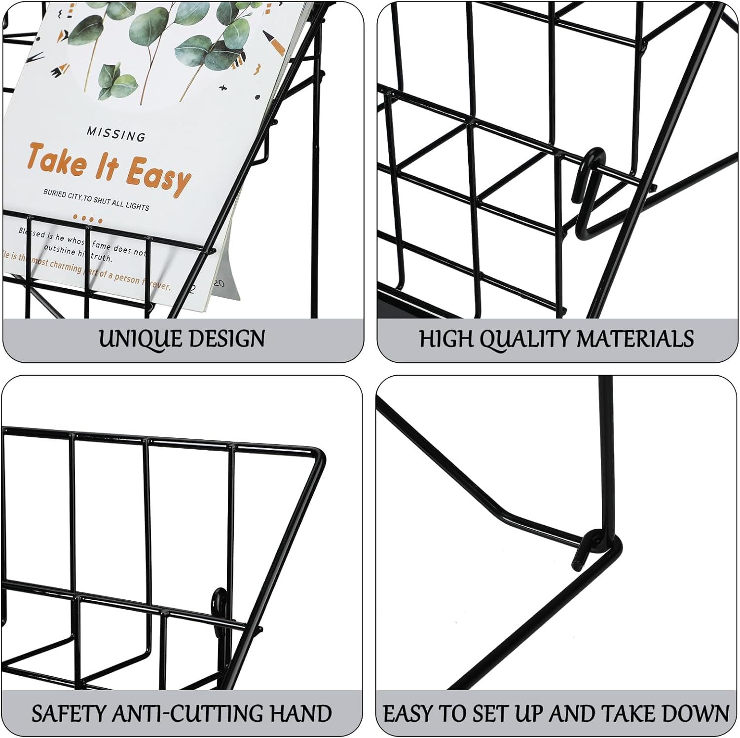 6 Layer Countertop Rack Book Wide Wire Tabletop Stand Magazine for Book Brochure Literature Comic Greeting Card Shelf Holder — view 3