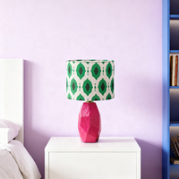 Lampe de table en céramique rose moderne avec abat-jour en tissu à motifs, lumière de bureau à 3 couleurs réglables pour la chambre à coucher, le salon, la décoration de la maison