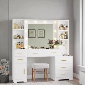 <span class=keywords><strong>Commode</strong></span> de chambre à coucher en teck laqué blanc haut de gamme avec miroir sur pied éclairé par LED, <span class=keywords><strong>style</strong></span> moderne et luxueux, écologique, pour hôtel et salon - Product Image 4