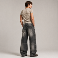 Jeans baggy déchirés pour hommes, fabriqués sur mesure, coupe ample, jambe large, en denim de coton vieilli, style streetwear et skate, pantalon pour hommes