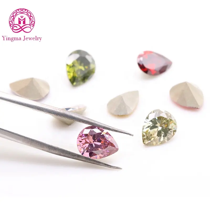 Yingma gemme prezzo all'ingrosso di fabbrica CZ pietre placcatura di alta qualità argento fondo pera taglio cubic zirconia per gioielli