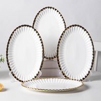 Keramische Europese stijl gouden rand dinerbord restaurant westerse stijl steak fruitsalade bord buffet servies serveerschalen