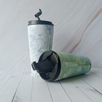 Termostato de impresión de transferencia de aire, taza de café de acero inoxidable con autosellado, taza de viaje, doble pared