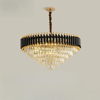 Lustre en cristal de luxe léger, cadre en fer noir et or, forme ovale et ronde, luminaire suspendu pour salle à manger, salon, villa