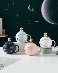 Nouveau produit haute apparence planète dessin animé créatif tasse en céramique 450ml capacité Style de conception minimaliste avec cuillère pour événements cadeaux - Product Image 4