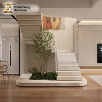 Escalier en marbre sur mesure avec garde-corps en verre pour villa duplex, loft, maison intégrée auto-construite sur mesure