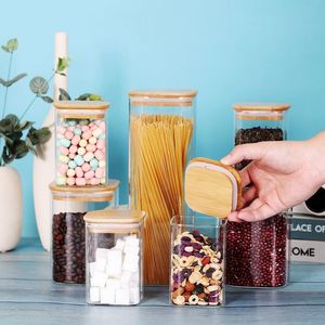 1150ML Glass <b>Storage</b> Canister Square Wooden Lid Eco-Friendly Dustproof Large Capacity <b>Kitchen</b> Pantry Food <b>Storage</b> Container - Product Image 4