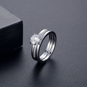 Cincin Berlian Batu LUOTEEMI untuk Wanita, Cincin Janji, Cincin Pernikahan Zirkon, Mahkota Keabadian, Cincin Bertumpuk Zirkonia Kubik - Product Image 6